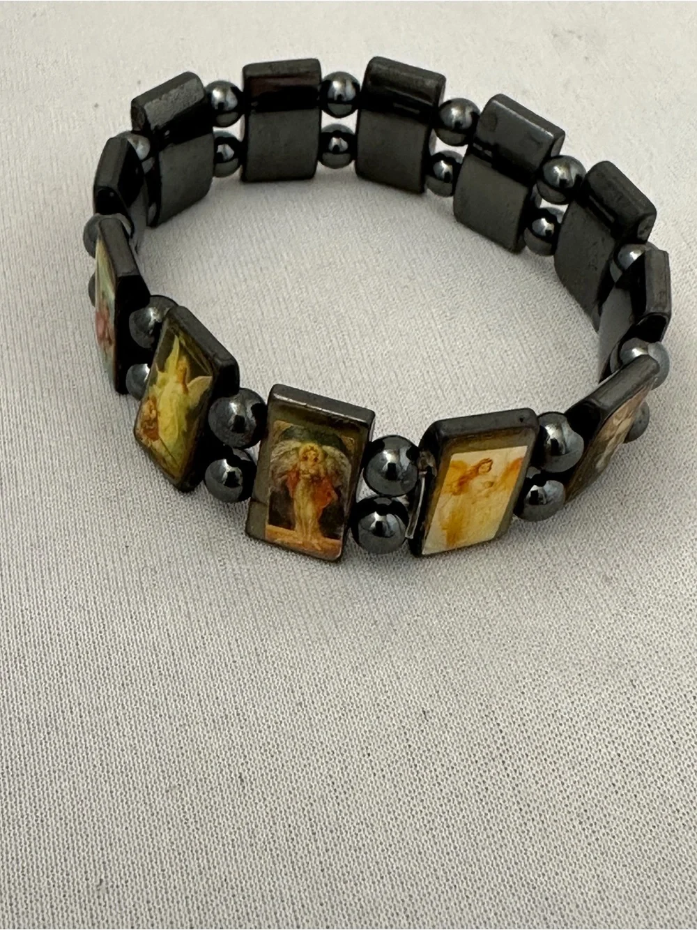 Angel Panel Stretch Bracelet With Hematite Beads